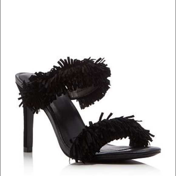 [Joie] Suede Fringe Black Sandal Heels - Picture 1 of 7